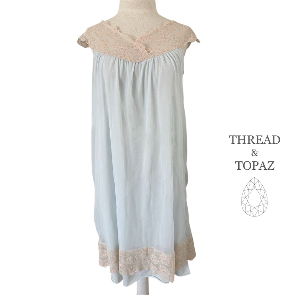 Vintage 60s Light Blue Nightie w/ Lace Aristocraft By Superior Medium